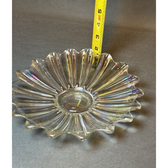Vntg Iridescent Carnival Glass Federal Glass Shallow Bowl Celestial Serving Dish - Picture 6 of 7